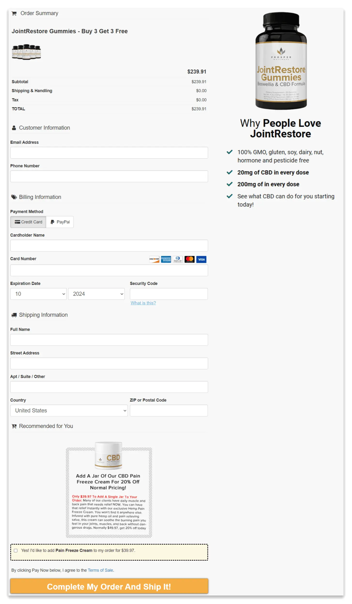 Joint Restore Gummies secure order checkout page